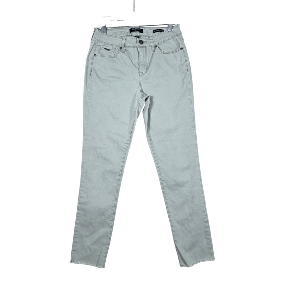 Nine West Gramercy Skinny Ankle Jeans Sage Green Cotton Raw Hem 4 Denim, Casual